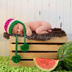 Watermelon Hat For Baby, Summer Newborn Hat, Crochet Bonnet Hat, Baby Photo Outfit, Baby Sun Hat, Watermelon Beanie Hat, Baby Photo Props image 2