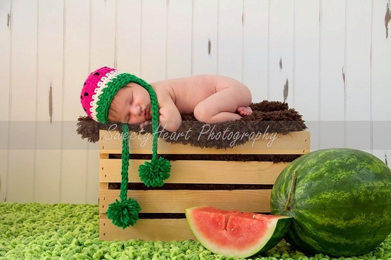 Watermelon Hat For Baby, Summer Newborn Hat, Crochet Bonnet Hat, Baby Photo Outfit, Baby Sun Hat, Watermelon Beanie Hat, Baby Photo Props image 2