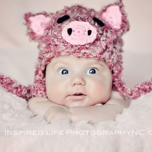Cappello a forma di maialino da neonato, accessorio per foto di neonati, cappello con paraorecchie a forma di maialino da neonato, servizio fotografico per neonati, cappello all&#39;uncinetto con animali da fattoria, berretto a forma di maialino rosa, per bambini e neonati