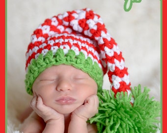 Christmas Elf Baby Hat, Christmas Costume, Baby Boy Holiday Hat, Newborn Xmas Beanie, Christmas Photography Prop, Long Tail Crochet Hat