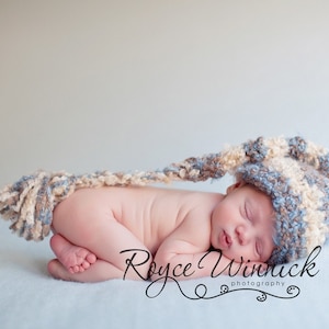 Newborn Elf Hat, Striped Long Tail Hat, Crochet Stocking Hat For Baby, Pixie Hat With Tassel, Valentines Costume, Newborn Photography Outfit