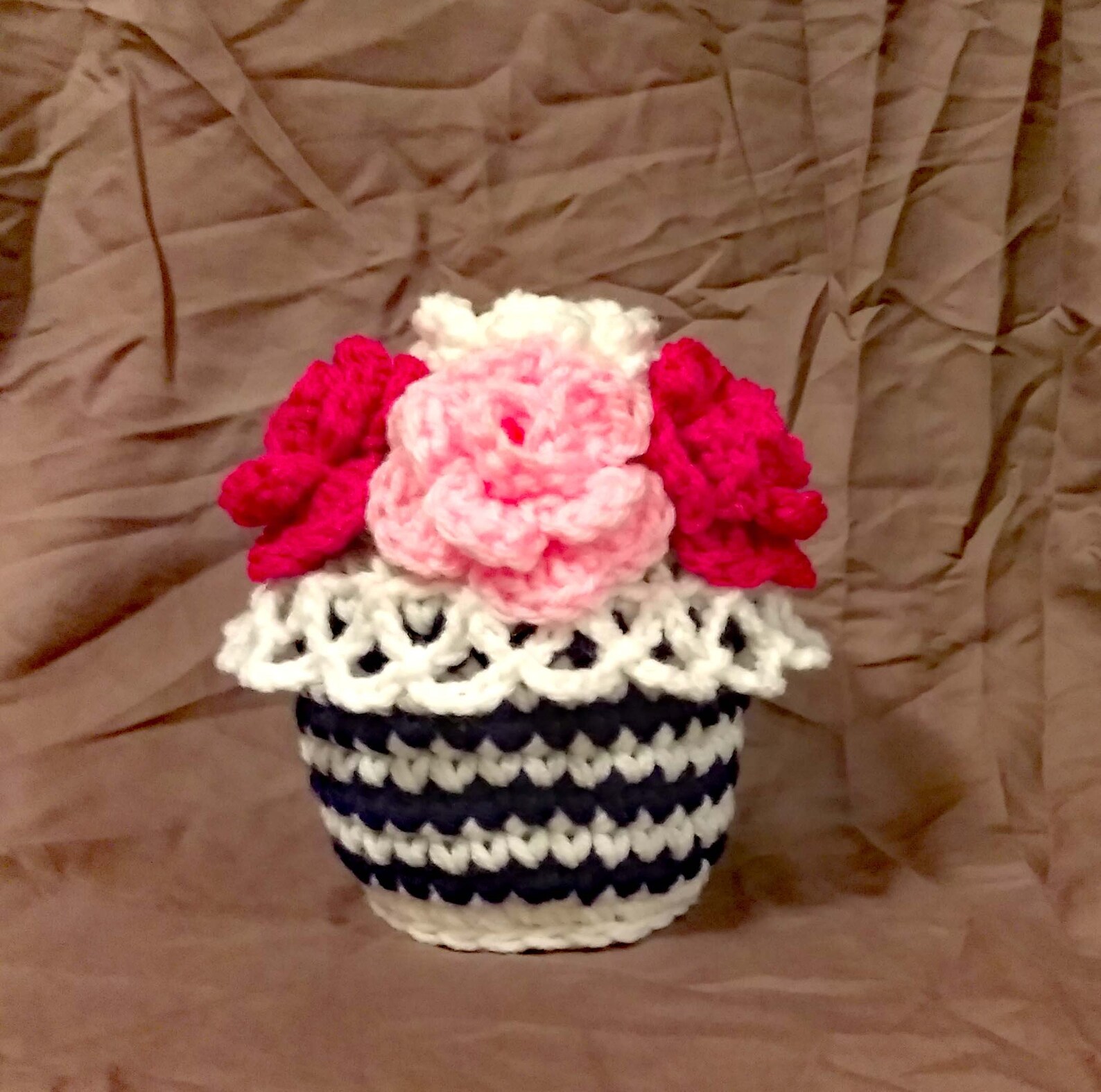 Roses in a Pot Crochet flower vase with flowers handmade Etsy
