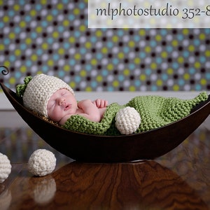 Baby Pea Costume, Newborn Halloween Costume, Photography Outfit, Newborn Pea Pod Outfit, Sleeping Bag And Beanie Set,Crochet Swaddle Blanket