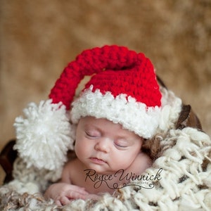 Baby Santa Hat, Newborn Christmas Stocking Hat, Xmas Photo Prop, Christmas Costume, Infant Long Tail Hat, Holiday Beanie, Xmas Baby Shower