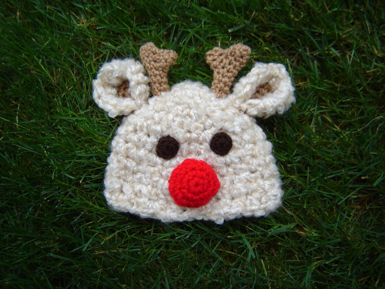 Reindeer Hat Baby, Christmas Costume Kids, Newborn Xmas Hat, Red Nose Beanie, Preemie Holiday Outfit, Christmas Photoshoot, Infant Deer Hat image 3