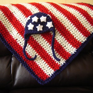 American Hat And Blanket Set, American Flag Baby Blanket, 4th Of July Outfit, Patriotic Newborn Costume, USA Beanie, USA Flag Photo Props image 4