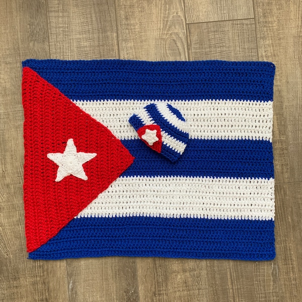 Cuban Baby Crochet Set, Cuban Flag Blanket And Hat, Cuba Newborn Blanket, Patriotic Baby Beanie, Newborn Photography Prop, Baby Shower Gift