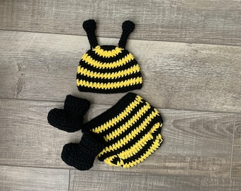 Disfraz de abeja para niños, regalo para baby shower, disfraz de abeja para bebé, gorro de abeja negro y amarillo, accesorios para fotos de primavera, disfraz para recién nacido, gorro de crochet para niño pequeño.