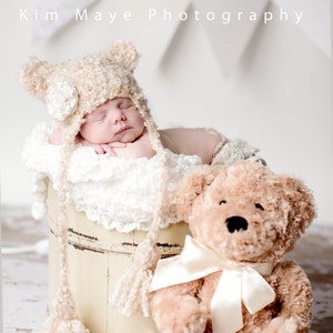 Baby Girl Crochet Hat, Crochet Bear Hat, Photography Prop Hat, Mom Gift Postpartum, Baby Girl Bonnet, Bear Ears Hat, Newborn Fluffy Hat image 2