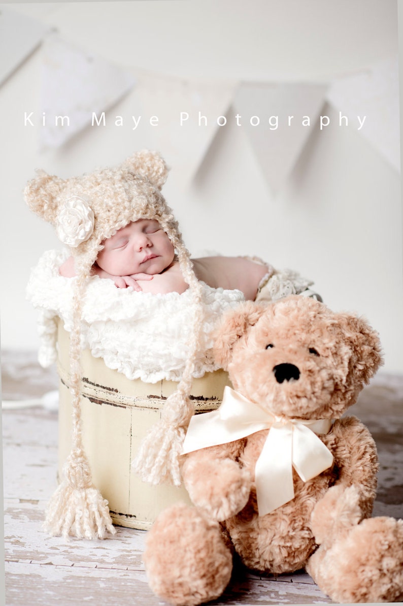 Baby Girl Crochet Hat, Crochet Bear Hat, Photography Prop Hat, Mom Gift Postpartum, Baby Girl Bonnet, Bear Ears Hat, Newborn Fluffy Hat image 2