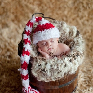 Baby Elf Hat, Xmas Photography Prop, Christmas Costume, Newborn Holiday Outfit, Long Tail Hat, Baby Pixie Hat, Stripped Elf Hat, Xmas Outfit image 2
