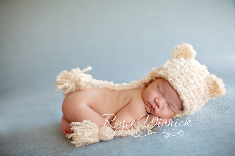 Baby Girl Crochet Hat, Crochet Bear Hat, Photography Prop Hat, Mom Gift Postpartum, Baby Girl Bonnet, Bear Ears Hat, Newborn Fluffy Hat image 1