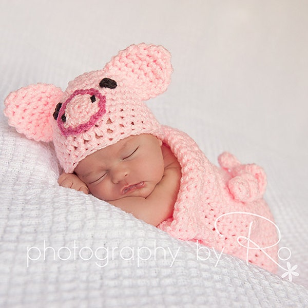 Baby Piglet Costume, Pig Halloween Costume For Baby, Farm Animal Crochet Cocoon And Pig Beanie Set, Piggy Hat, Newborn Photography Prop,