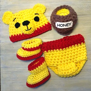 Winnie The Pooh Baby Costume, Kids And Baby Halloween Costume, Newborn Photography Outfit, Pooh Bear Infant Halloween Outfit,Boots,Honey Jar image 5