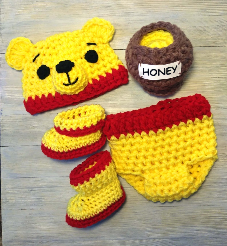 Winnie The Pooh Baby Costume, Kids And Baby Halloween Costume, Newborn Photography Outfit, Pooh Bear Infant Halloween Outfit,Boots,Honey Jar image 5