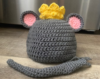 Grey Mouse Baby Costume, Mouse Beanie Grey, Kids Costume, Newborn Photography Outfit, Mouse With Crown Beanie, Toddler Mouse Ears Hat,Infant
