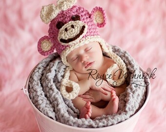 Pink Monkey Hat Baby Girl Monkey Beanie 
