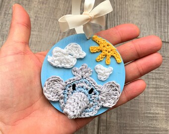 Ornament For Kids, Crochet Elephant Ornament, Nursery Wall Hanging, Door Hanger, Playroom Wall Decor, Car Mirror Hanging, Baby Bedroom Decor