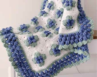 Blueberry Crochet Baby Blanket, Baby Blue Blanket, Swaddle Blanket, Photo prop, Stroller Blanket, Baby Shower Gift, Cute Baby Blanket