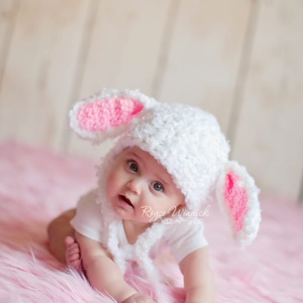 Crochet Bunny Hat, Floppy Bunny Ears Beanie, Newborn Photography Props, White Rabbit Baby Girl Hat, Year Of The Rabbit 2023, Earflap Hat