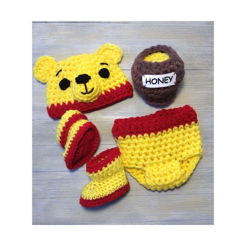 Winnie The Pooh Baby Costume, Kids And Baby Halloween Costume, Newborn Photography Outfit, Pooh Bear Infant Halloween Outfit,Boots,Honey Jar image 6