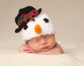 Newborn Snowman Hat, Newborn Snowman Beanie, Christmas Costume Kids, Holiday Photography Prop, Xmas Snowman Beanie, Toddler Snowman Outfit