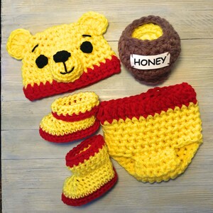 Winnie The Pooh Baby Costume, Kids And Baby Halloween Costume, Newborn Photography Outfit, Pooh Bear Infant Halloween Outfit,Boots,Honey Jar image 4