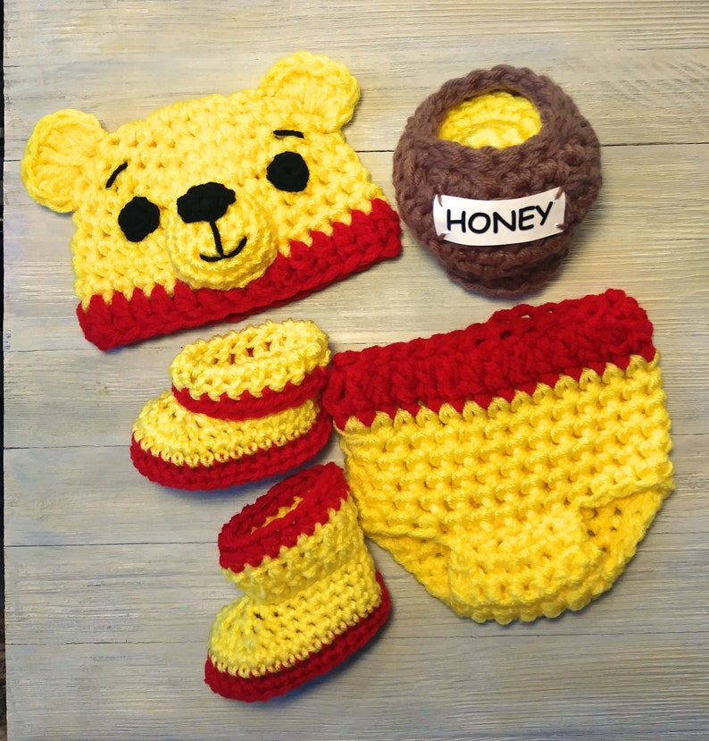 Winnie The Pooh Baby Costume, Kids And Baby Halloween Costume, Newborn Photography Outfit, Pooh Bear Infant Halloween Outfit,Boots,Honey Jar image 4