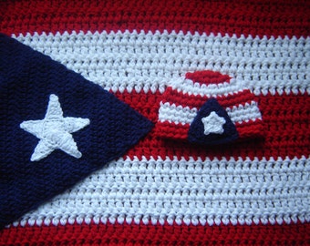 Puerto Rico Set Of Baby Blanket And Hat, Puerto Rican Baby Outfit Flag, Puerto Rico Flag Beanie, Puerto Rico Blanket, Patriotic Photo Props