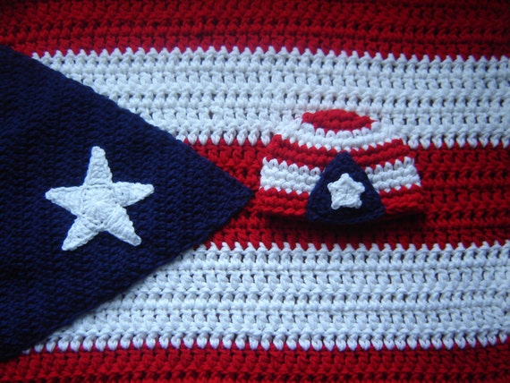 Puerto Rico Flag Baby Boy Baby Girl Crochet Hat And Blanket Etsy