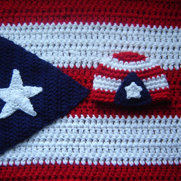 Puerto Rico Set Of Baby Blanket And Hat, Puerto Rican Baby Outfit Flag, Puerto Rico Flag Beanie, Puerto Rico Blanket, Patriotic Photo Props