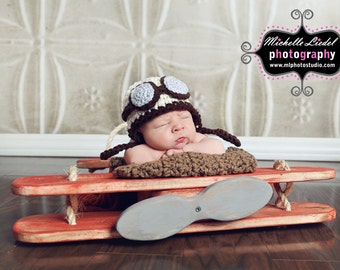Newborn Baby Pilot Hat, Baby Aviator Outfit, Infant Halloween Costume, Baby Boy Photo Outfit, Flight Suit, 1st Birthday, Social Worker