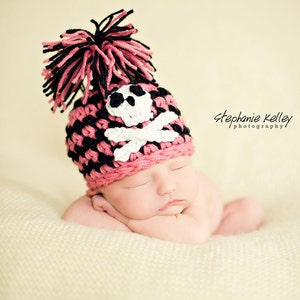 Pink Baby Pirate Hat, Kids Photo Outfit, Pirate Newborn Props, Skull Baby Beanie, Toddler Pirate Hat, Pom Pom Girl Hat, Baby Shower Gift