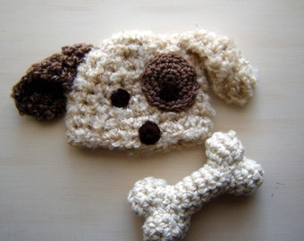 Crochet Puppy Beanie And Bone Set, Newborn Photo Prop, Infant Puppy Hat, Baby Dog Hat, Animal Beanie, Dog Hat With Ears, Toddler Animal Hat