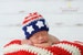 American Flag Hat, USA Newborn Beanie, Patriotic Baby Costume, Thanksgiving Photography Prop, US Flag Newborn Hat, 1st Birthday Outfit 