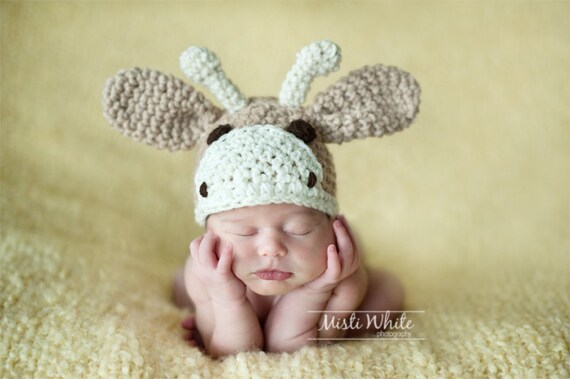 Ready to Ship Newborn Crochet Giraffe Hat Animal Hat Blue Knit Hat Baby Girl Photo prop Baby Boy