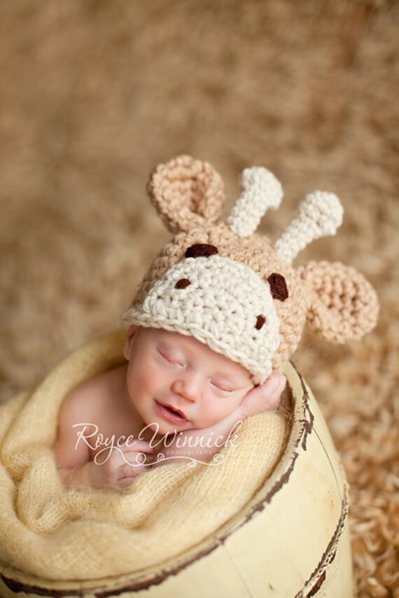 Ready to Ship Newborn Crochet Giraffe Hat Animal Hat Blue Knit Hat Baby Girl Photo prop Baby Boy