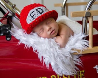 Newborn Firefighter Hat, Crochet Fireman Cap, Firefighter Photography, Baby Boy Firefighter Outfit, Labor Day Gift,Social Worker,Baby Outfit