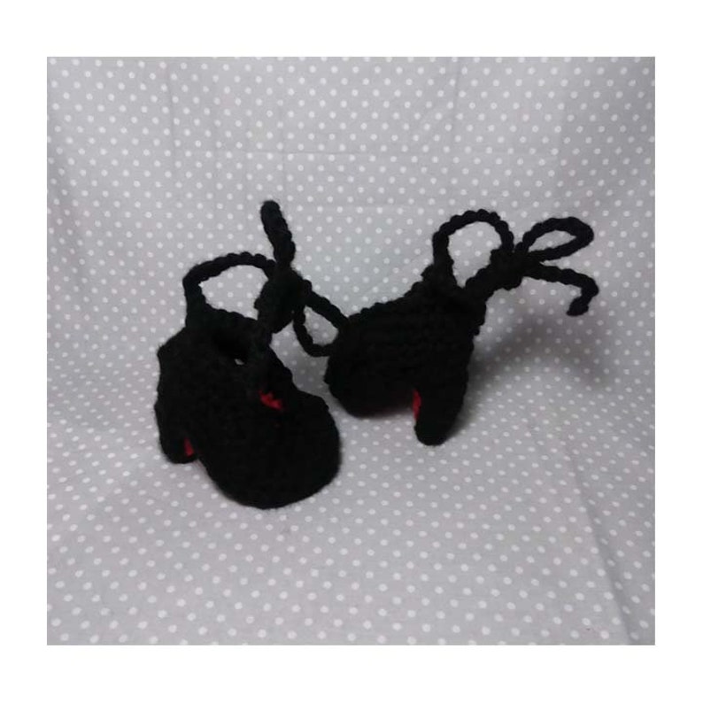 Röda skor för baby, Halloween för barn och baby, Högklackade babyskor, Virkade pumps för baby, Designerskor för flickor, Fotorekvisita för nyfödda, Stilettklackar bild 3