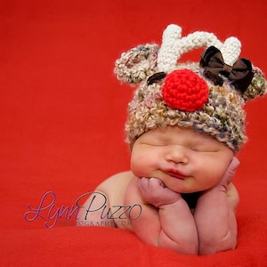 Preemie Christmas Hat, Red Nose Reindeer Baby Hat, Christmas Costume Kids, Newborn Deer Hat, Holiday Baby Outfit, Toddler Photoshoot