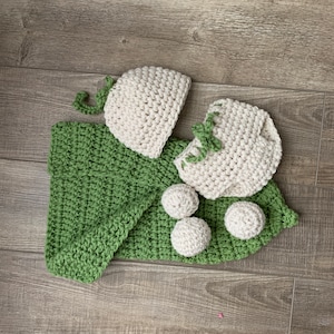 Pea Baby Costume, Pea Pod Newborn Halloween Outfit, Crochet Swaddle Blanket, Pea Baby Beanie, Newborn Photography Outfit, Baby Photo Session