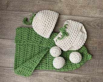 Pea Baby Costume, Pea Pod Newborn Halloween Outfit, Crochet Swaddle Blanket, Pea Baby Beanie, Newborn Photography Outfit, Baby Photo Session