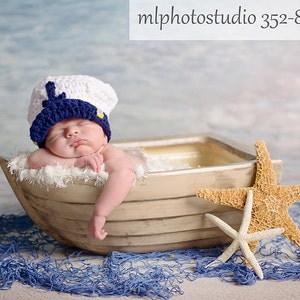 Baby Sea Captain Hat, Newborn Sailor Outfit, Newborn Boy Photography Outfit, Baby Photo Outfit, Nautical Baby Hat, Labor Day, Social Worker image 1