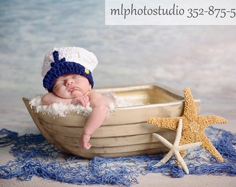 Baby Sea Captain Hat, Newborn Sailor Outfit, Newborn Boy Photography Outfit, Baby Photo Outfit, Nautical Baby Hat, Labor Day, Social Worker