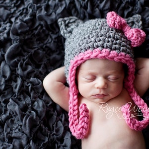 Baby Girl Crochet Cat Hat, Kitty Crochet Bonnet Hat, Newborn Cat Ears Beanie, Baby Girl Photoshoot Hat, Chunky Knit Hat, Baby Shower Gift