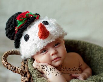 Baby Snowman Cap, Newborn Winter Beanie, Baby Christmas Hat, Snowman Kids Costume, Holiday Infant Hat, Xmas Photo Prop,Winter Toddler Outfit