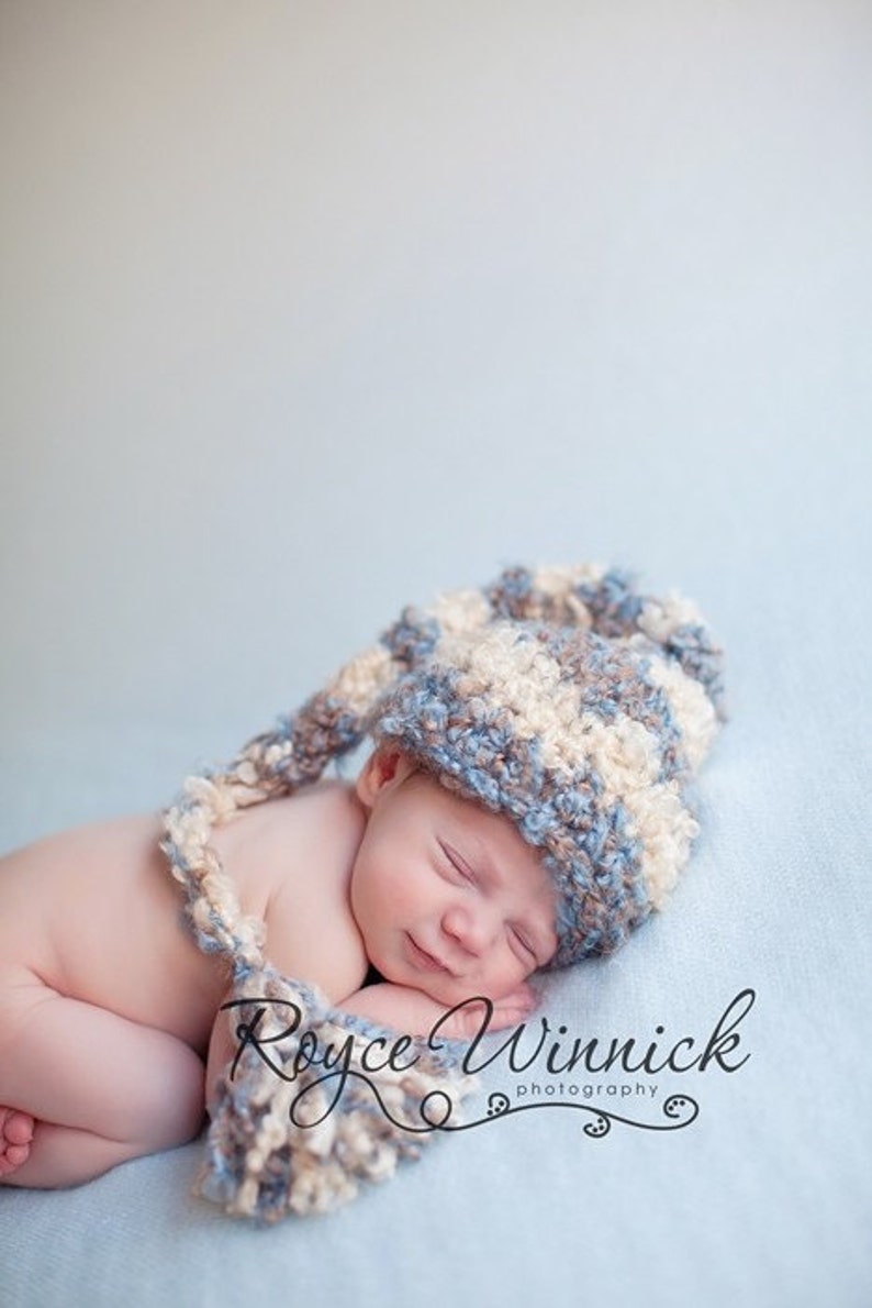 Newborn Elf Hat, Striped Long Tail Hat, Crochet Stocking Hat For Baby, Pixie Hat With Tassel, Valentines Costume, Newborn Photography Outfit image 5