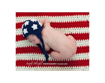 American Hat And Blanket Set, American Flag Baby Blanket, 4th Of July Outfit,  Patriotic Newborn Costume, USA Beanie, USA Flag Photo Props