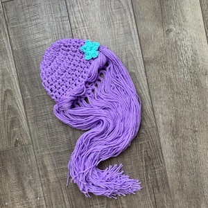 Purple Doll Baby Wig Hat, Halloween Costume Kids, Lilac Yarn Wig, Baby Princess Wig, Long Hair Photography Props, Newborn Wig, Infant Hat