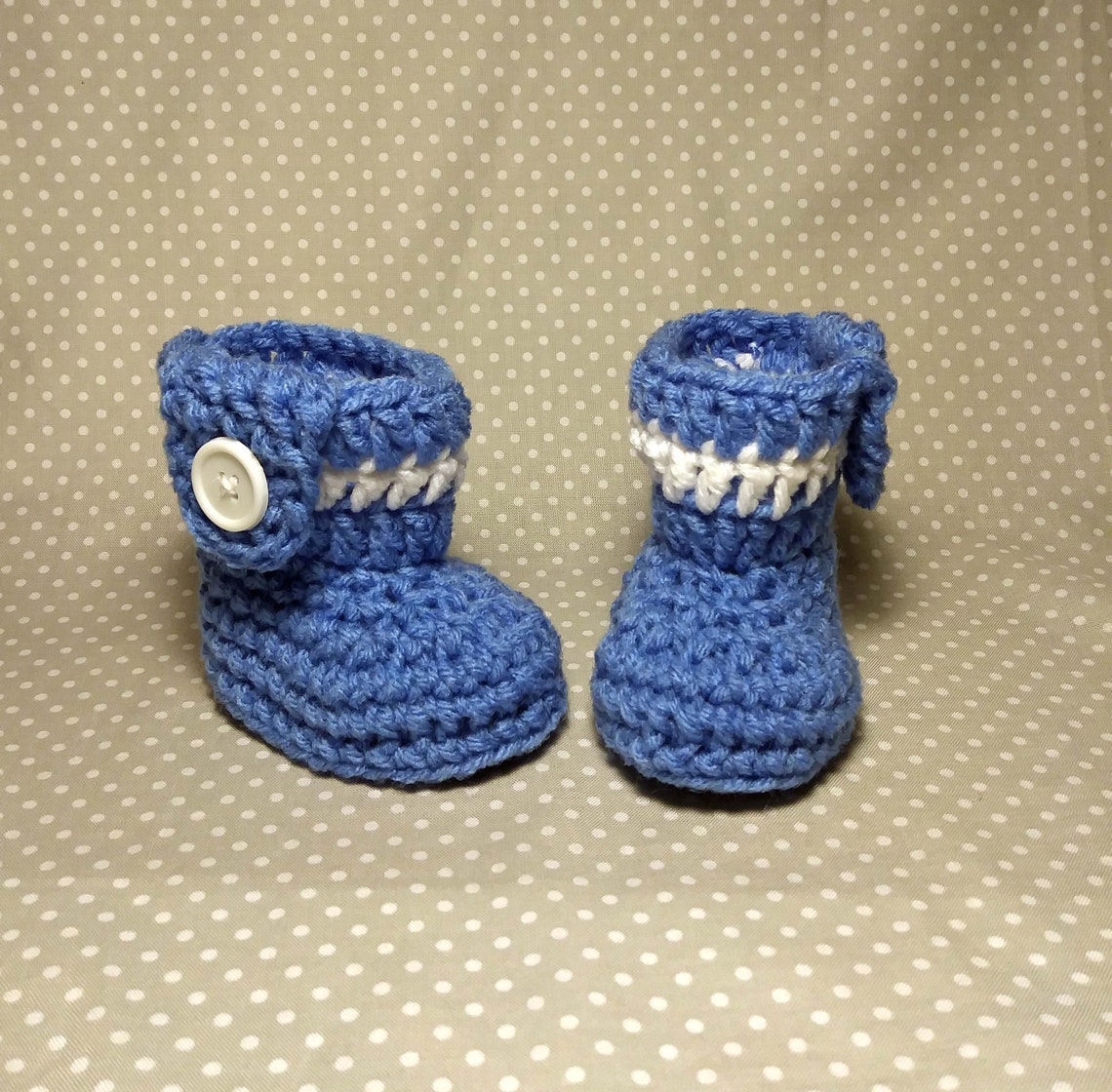 Blue Baby Boy Booties Crochet Baby Slippers Handknitted Baby Etsy